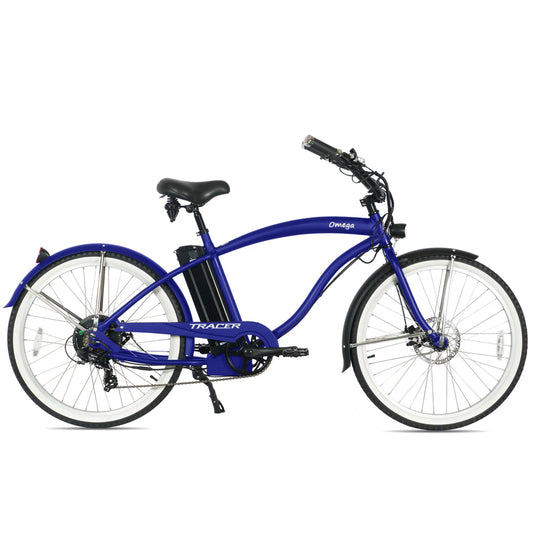 Tracer OMEGA 500W 26" 7-Speed Electric Beach Cruiser Bike, 48V 14Ah Battery, 30–50 Mile Range, 26” Tires, Top Speed - Up to 25 MPH