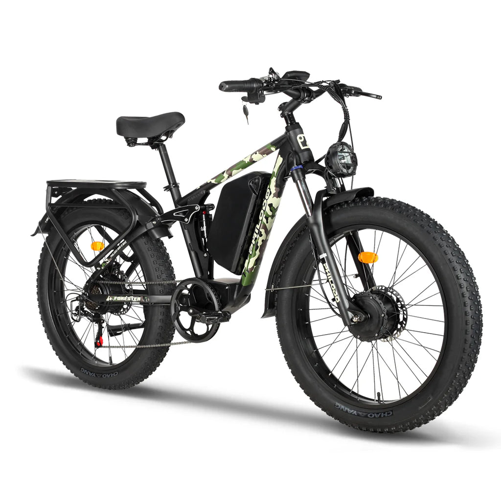 PHILODO Forester 60V Dual Motor Electric Bike – Full Suspension Fat Tire eBike, Long Range 60V Battery, High Power All-Terrain Electric Bicycle