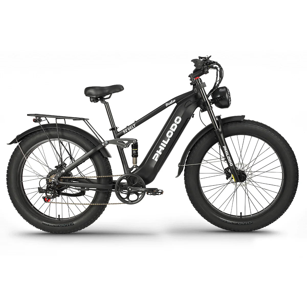 PHILODO Hunter 52V Full Suspension Electric Bike – 1500W Peak, 36 MPH, 52V 23Ah Battery, Fat Tire All-Terrain eBike