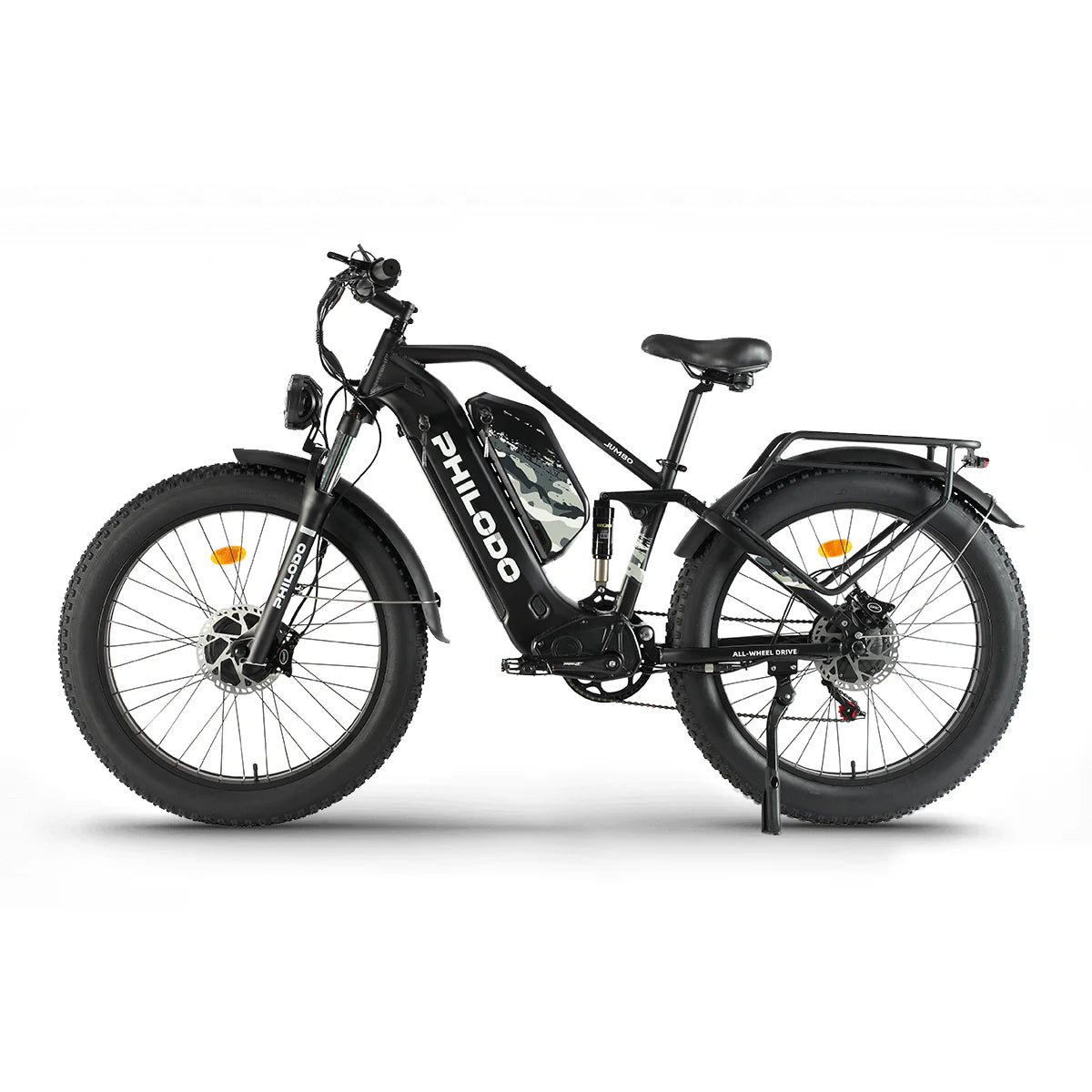PHILODO Jumbo Dual Motor Dual Battery Electric Bike – 3000W Peak, 35 MPH, Dual 48V 23Ah Batteries, Full Suspension Fat Tire eBike
