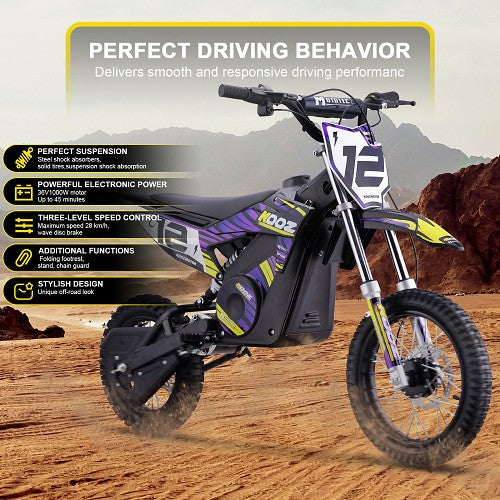 MotoTec 36v 1000w (HP112E) Electric Dirt Bike Purple