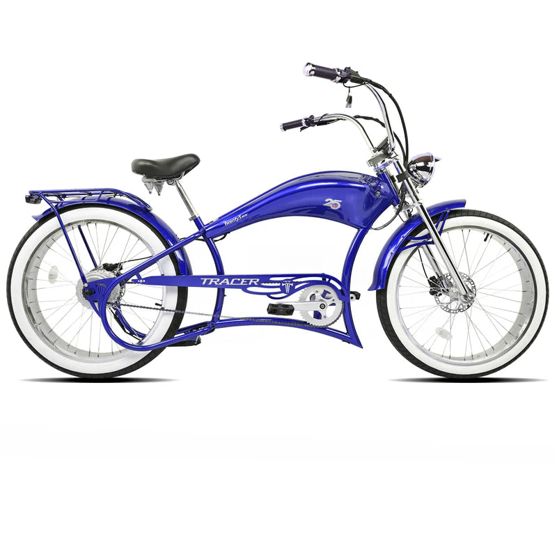 Tracer Twenty5 800W Stretch Cruiser E-Bike, 48V 17.5Ah Battery, 30–60 Mile Range, 26” Fat Tires, Up to 28 MPH