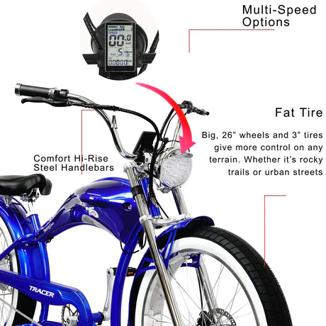Tracer Twenty5 GT 500W 26" Cruiser E-Bike 500W Motor 22 mph 48V 17.5Ah Battery