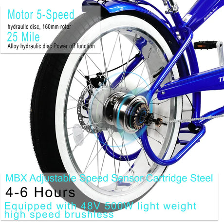 Tracer Twenty5 GT 500W 26" Cruiser E-Bike 500W Motor 22 mph 48V 17.5Ah Battery