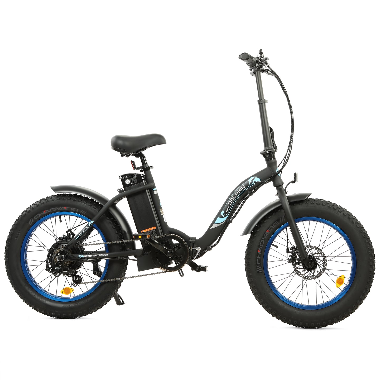 UL Certified-Ecotric Portable and Folding Fat Bike Model Dolphin - Black and Blue