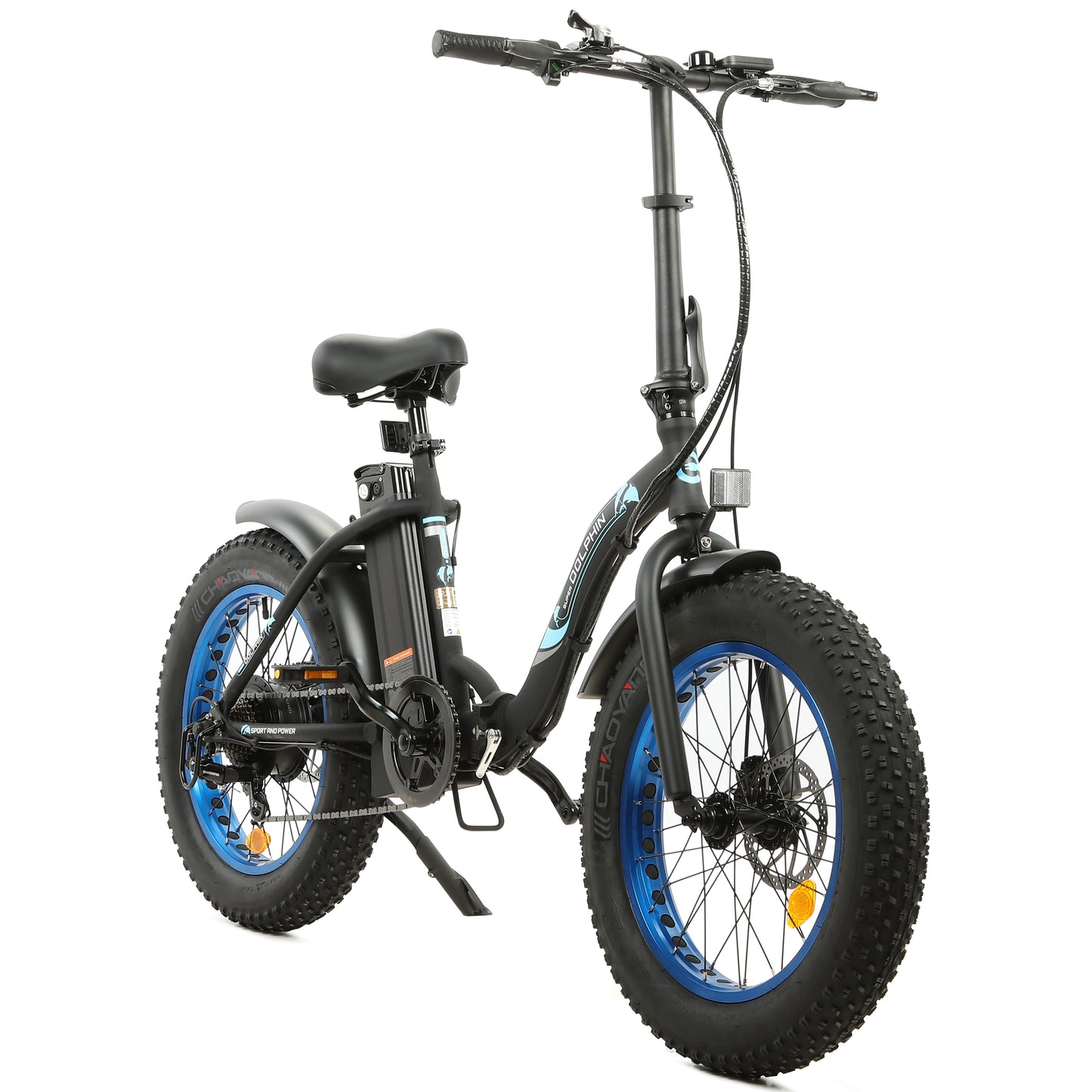 UL Certified-Ecotric Portable and Folding Fat Bike Model Dolphin - Black and Blue