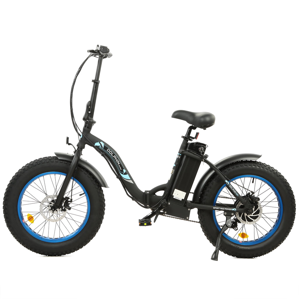 UL Certified-Ecotric Portable and Folding Fat Bike Model Dolphin - Black and Blue