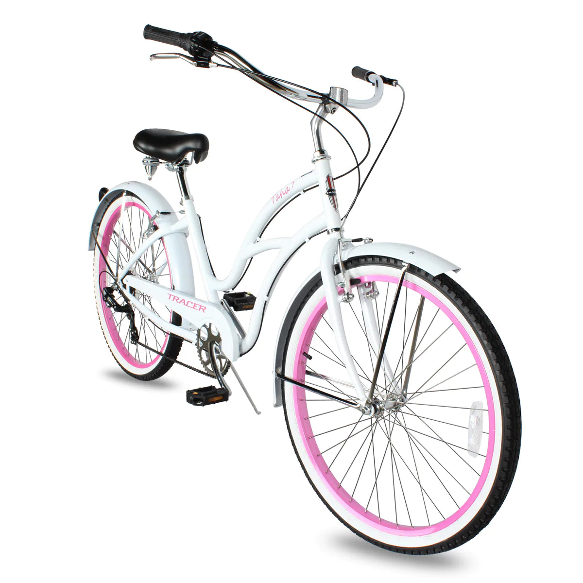 Tracer Taha 26" Beach Cruiser Bike 1 & 7 Speed For Female - White Pink | Single Speed | Cruiser Bike | Adult Bikes | Beach Cruiser Bikes | Bike Lover USA