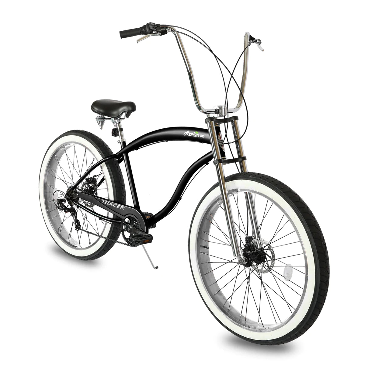 Tracer Avalon GT 26/29" Fat Tire Beach Cruiser Bike - 29" Matte Black/Polish | Beach Cruiser Bikes | Cruiser Bikes | Beach Bikes | 7-Speed | Single Speed | Single Speed Cycle | Adult Bike | Bike Lover USA