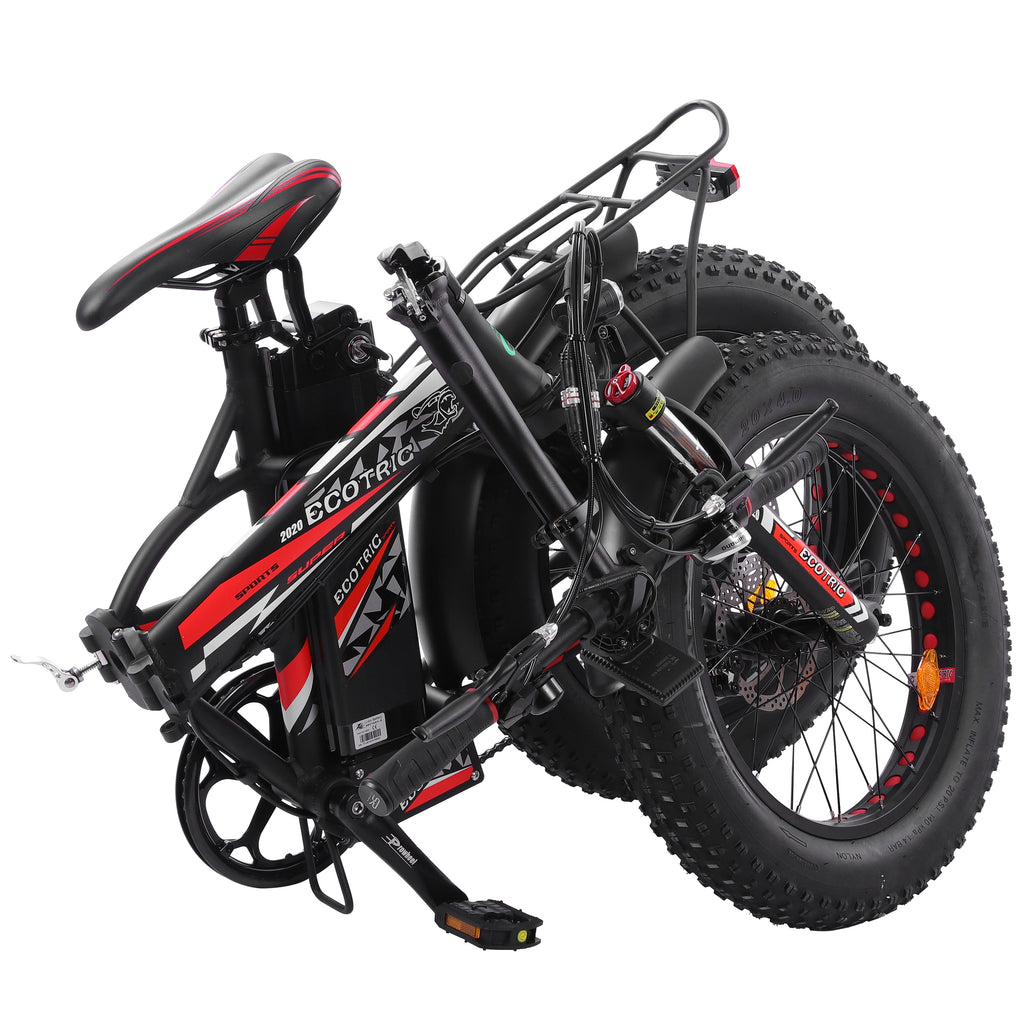 Ecotric 48V Fat Tire Portable and Folding Electric Bike with Color LCD Display - Black and Red