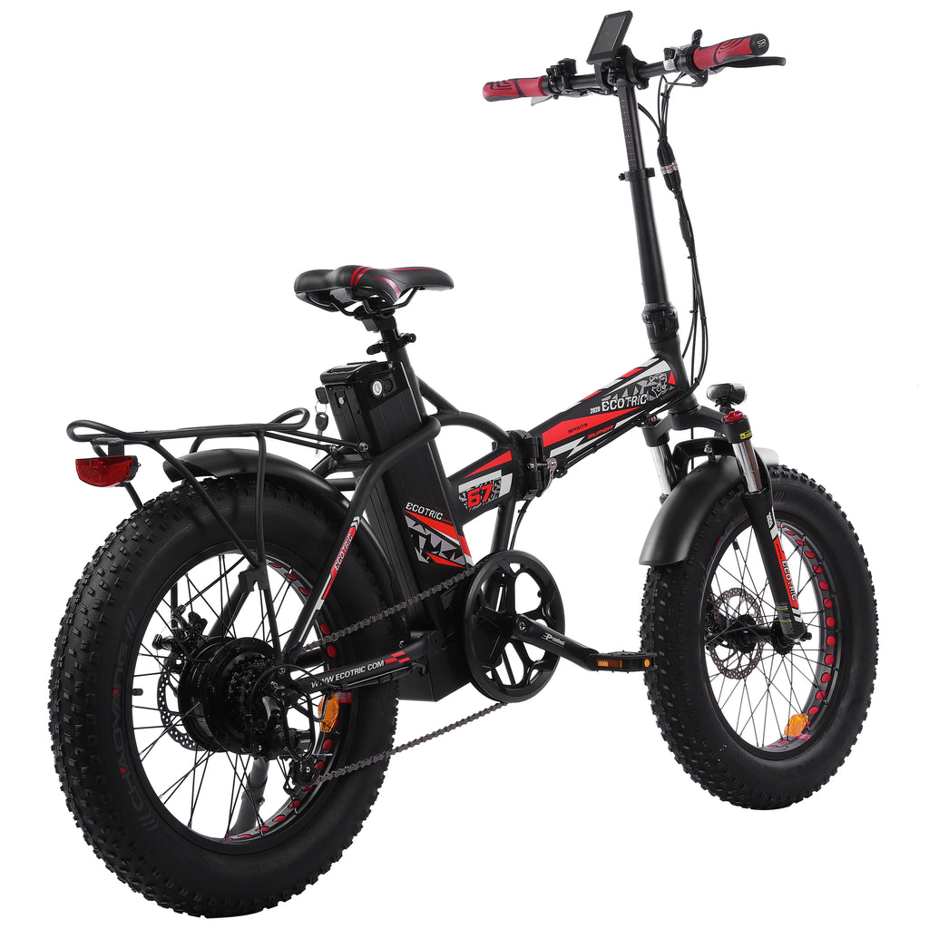 Ecotric 48V Fat Tire Portable and Folding Electric Bike - Black and Red