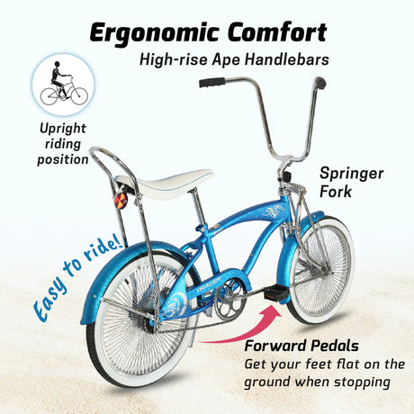 Tracer Hyena Classic Beach Lowrider Bike w/140H Wheel, Single Speed, w/ Banana Seat
