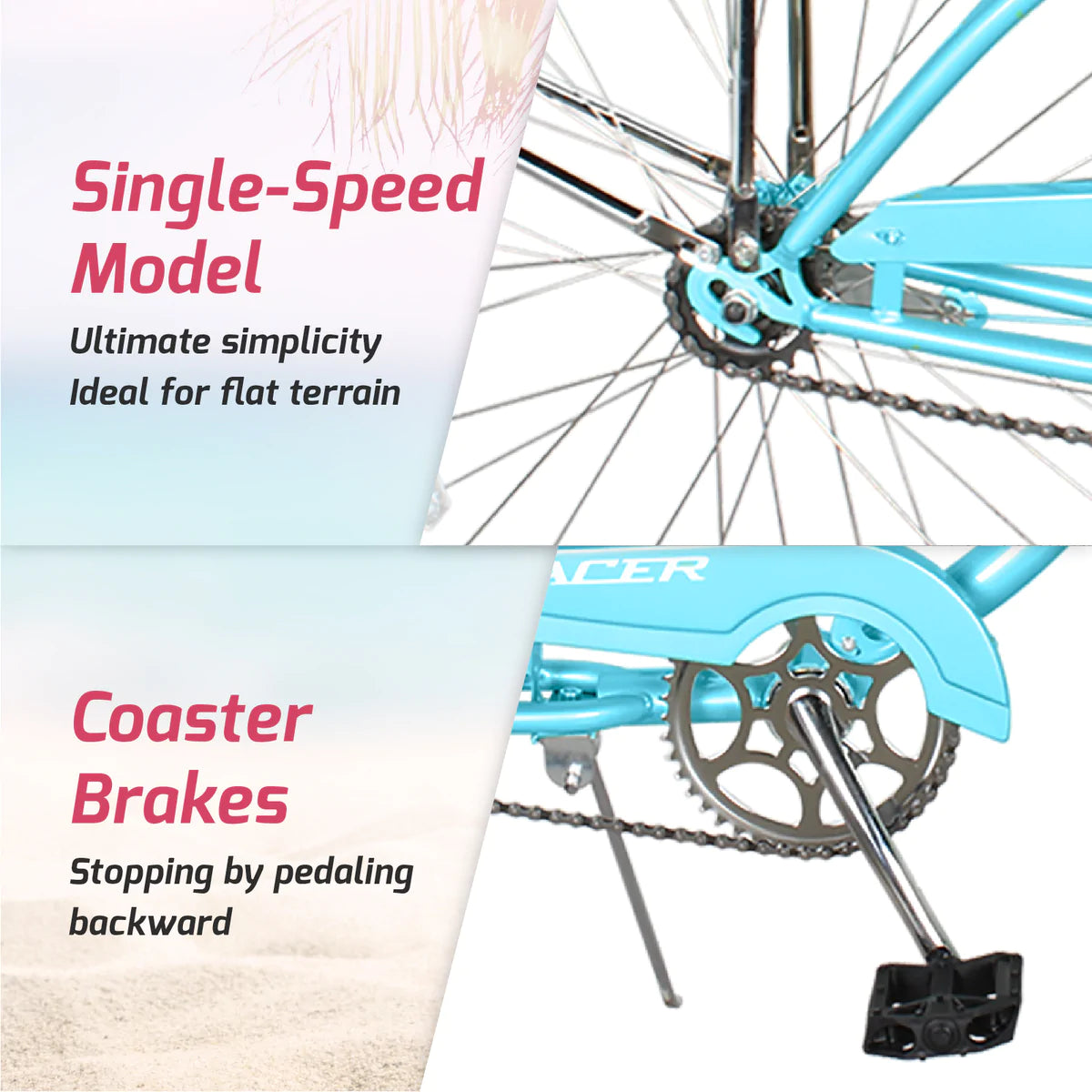 Tracer Nova Single Speed 26" Beach Cruiser Bike - Baby Blue | Single Speed | Cruiser Bike | Adult Bikes | Beach Cruiser Bikes | Bike Lover USA