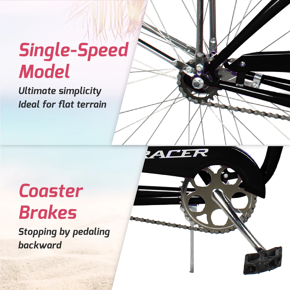 Tracer Taha 26" Beach Cruiser Bike 1 & 7 Speed For Female - Black Pink | Single Speed | Cruiser Bike | Adult Bikes | Beach Cruiser Bikes | Bike Lover USA