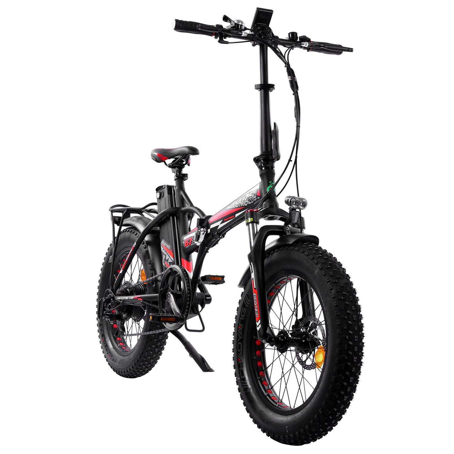 Ecotric 48V Fat Tire Portable and Folding Electric Bike with Color LCD Display - Black and Red