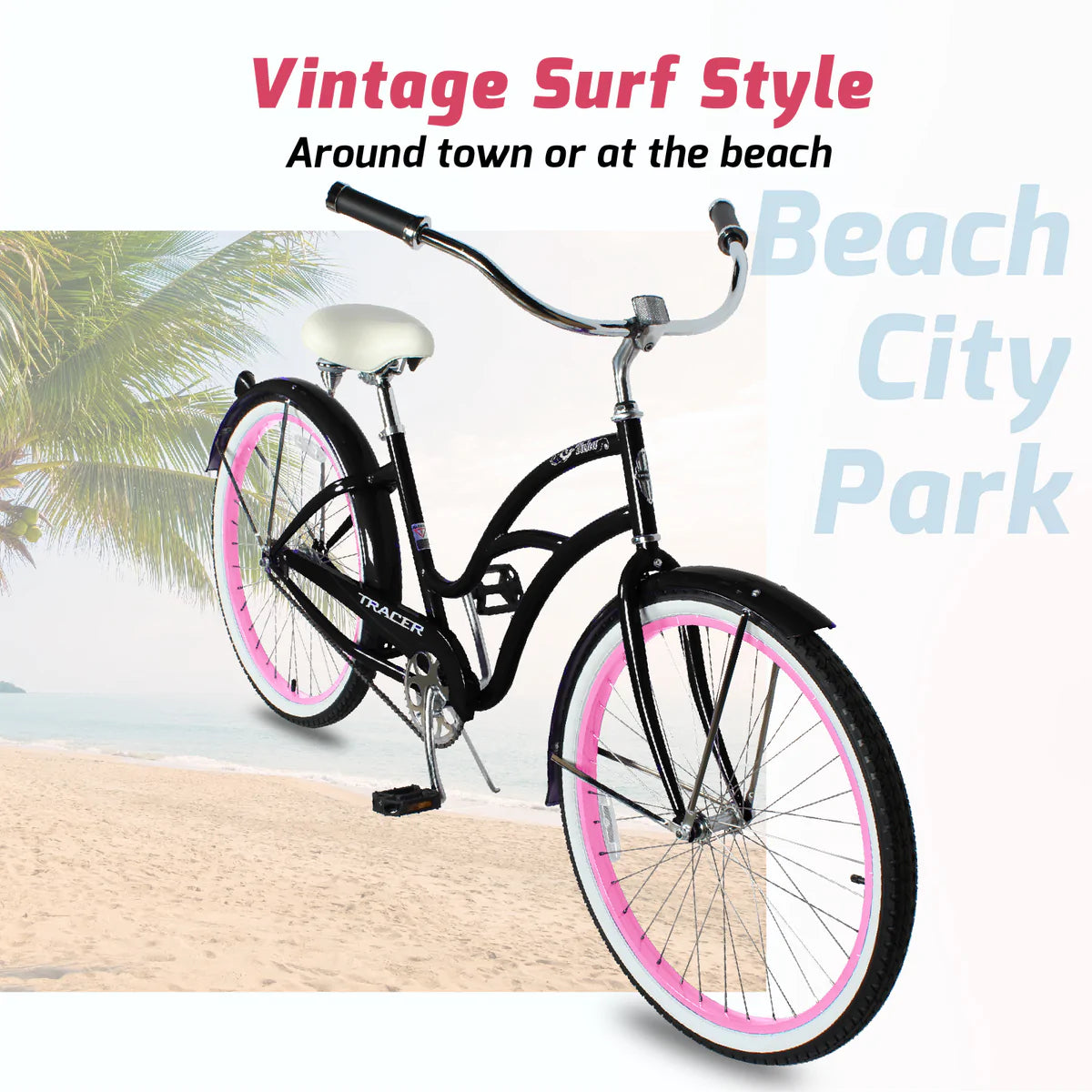 Tracer Taha 26" Beach Cruiser Bike 1 & 7 Speed For Female - Black Pink | Single Speed | Cruiser Bike | Adult Bikes | Beach Cruiser Bikes | Bike Lover USA
