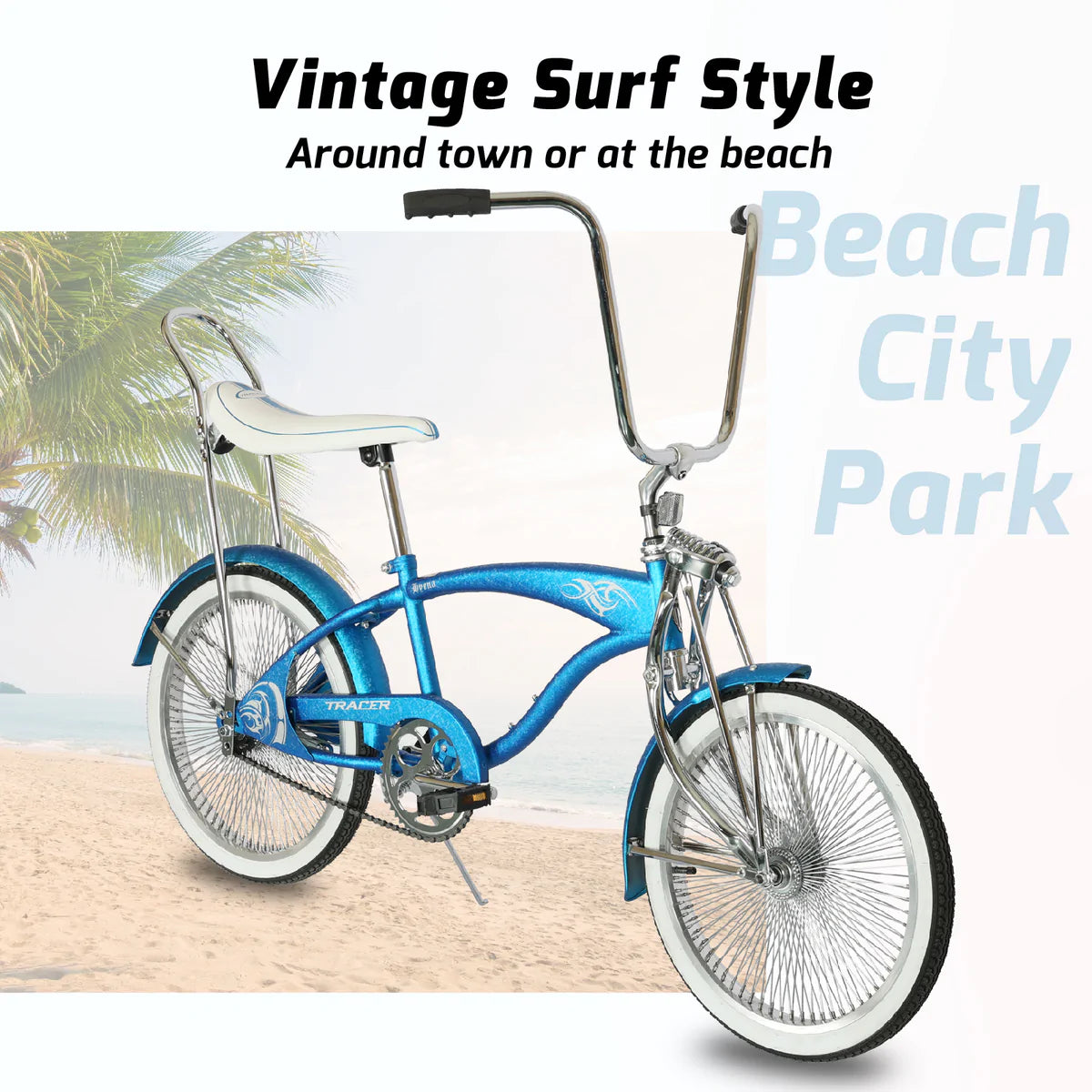 Tracer Hyena Classic Beach Cruiser Bike - Wrinkle Blue | Fat Tire Bike | Cruiser Fat Tire Bike | Stretch Bike | Fat Tire | Bike Lover USA