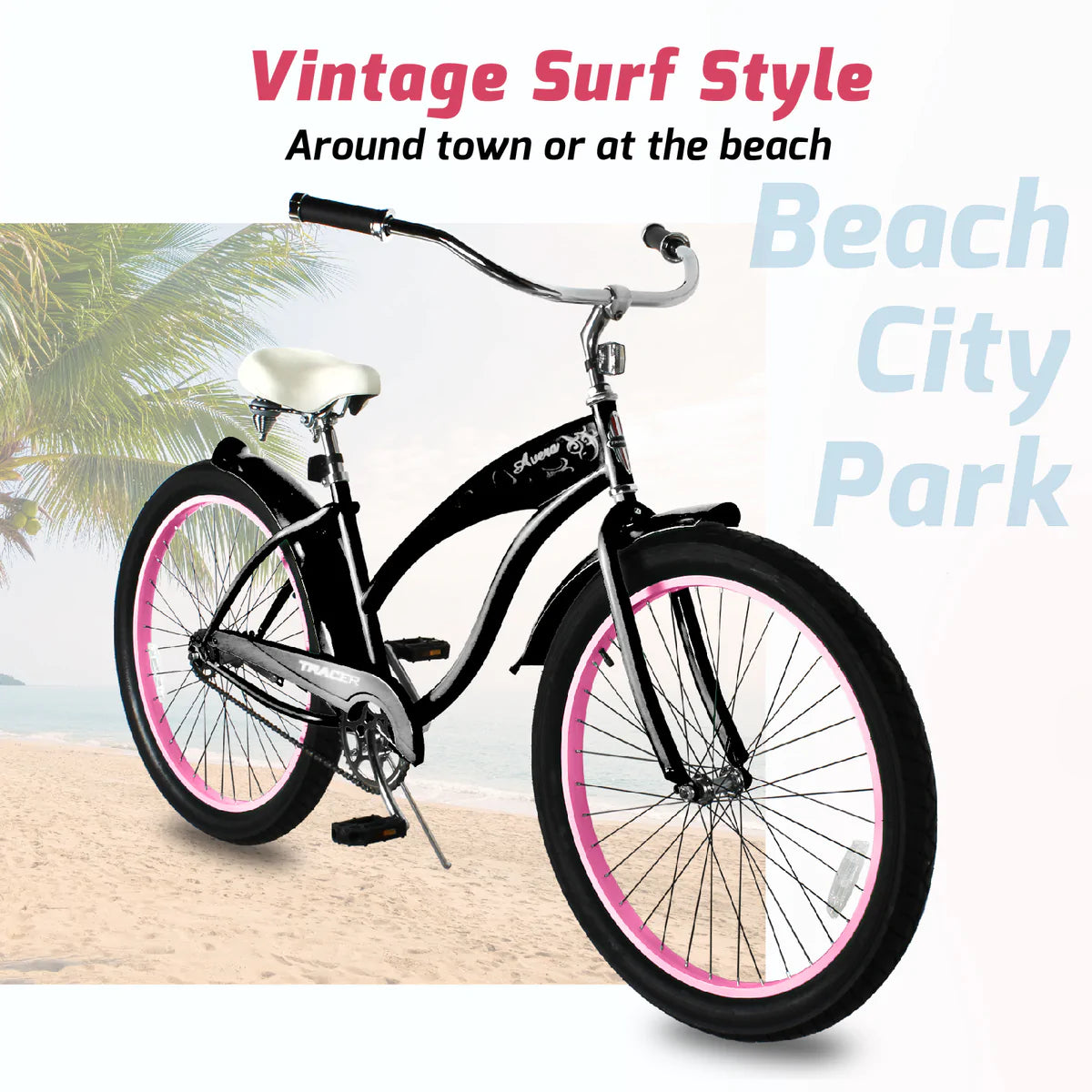 Tracer Avera 26" Beach Cruiser Bikes Single Speed - Black | Beach Cruiser Bikes | Cruiser Bikes | Beach Bikes | Single Speed | Single Speed Cycle | Adult Bike | Bike Lover USA