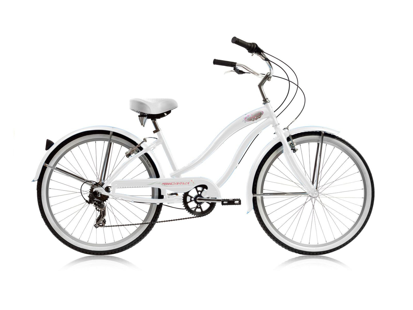 Micargi Rover 7SP 26" Large Mono Tube Cruiser w/ Shimano TX-31-7Speed V-Brake - F White