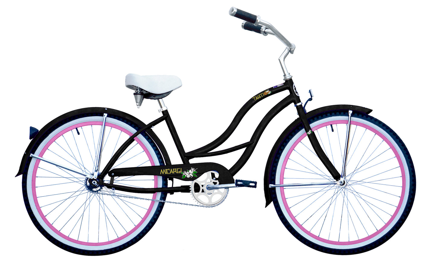 Micargi 26" TAHITI Bike - Matte Black Pink | Cruiser Bike | Bike Lover USA