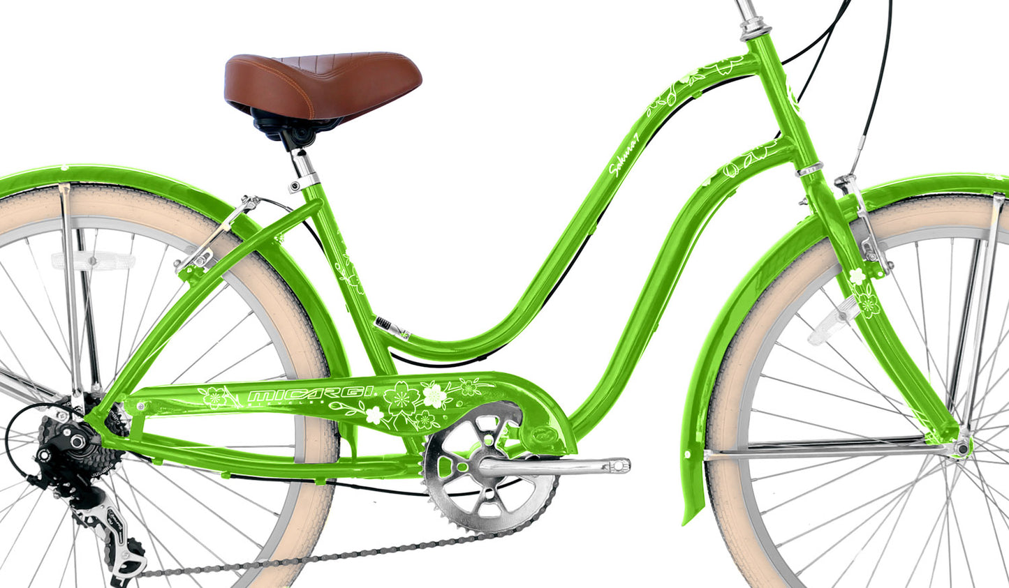 Micargi Sakura 7SP 26" Steel frame LADIES cruiser pedal forward w/ Shimano TX-31-7Speed V-Brake - Green