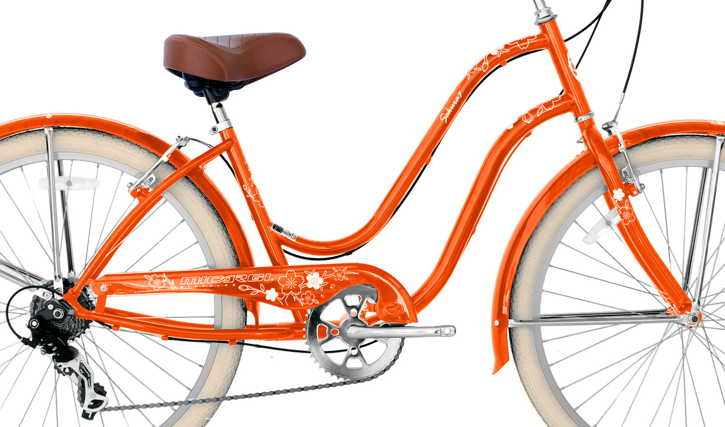 Micargi Sakura 7SP 26" Steel frame LADIES cruiser pedal forward w/ Shimano TX-31-7Speed V- Orange