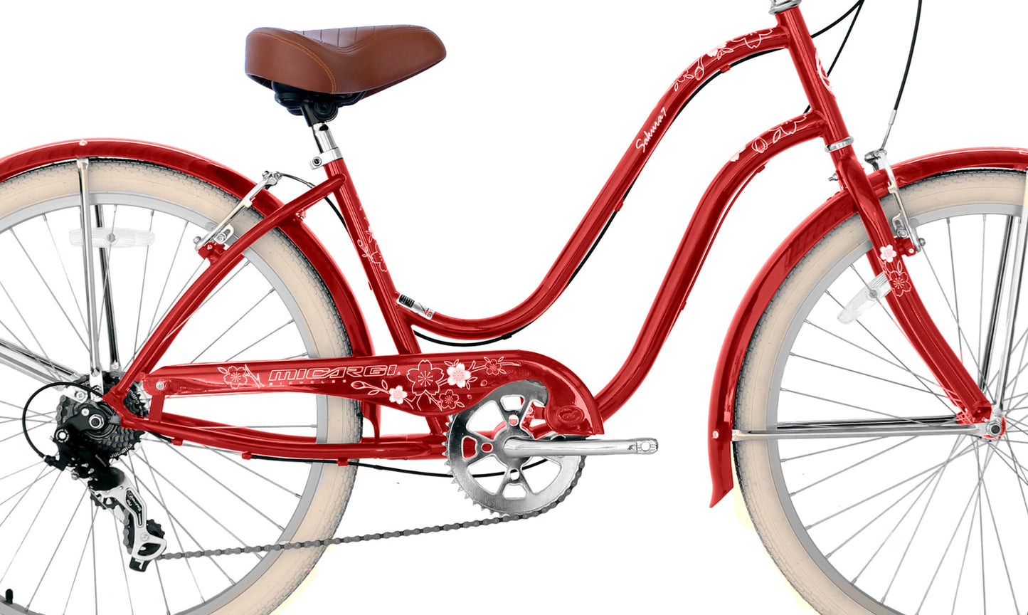 Micargi Sakura 7SP 26" Steel frame LADIES cruiser pedal forward w/ Shimano TX-31-7Speed V- Red