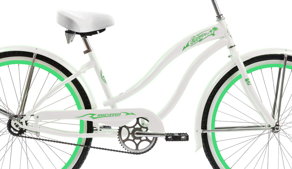 Micargi 26" Large Mono Tube Cruiser w/ Coaster Brake-White & Mintgreen