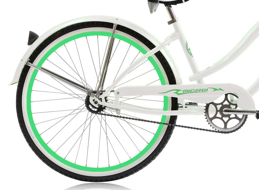 Micargi 26" Large Mono Tube Cruiser w/ Coaster Brake-White & Mintgreen