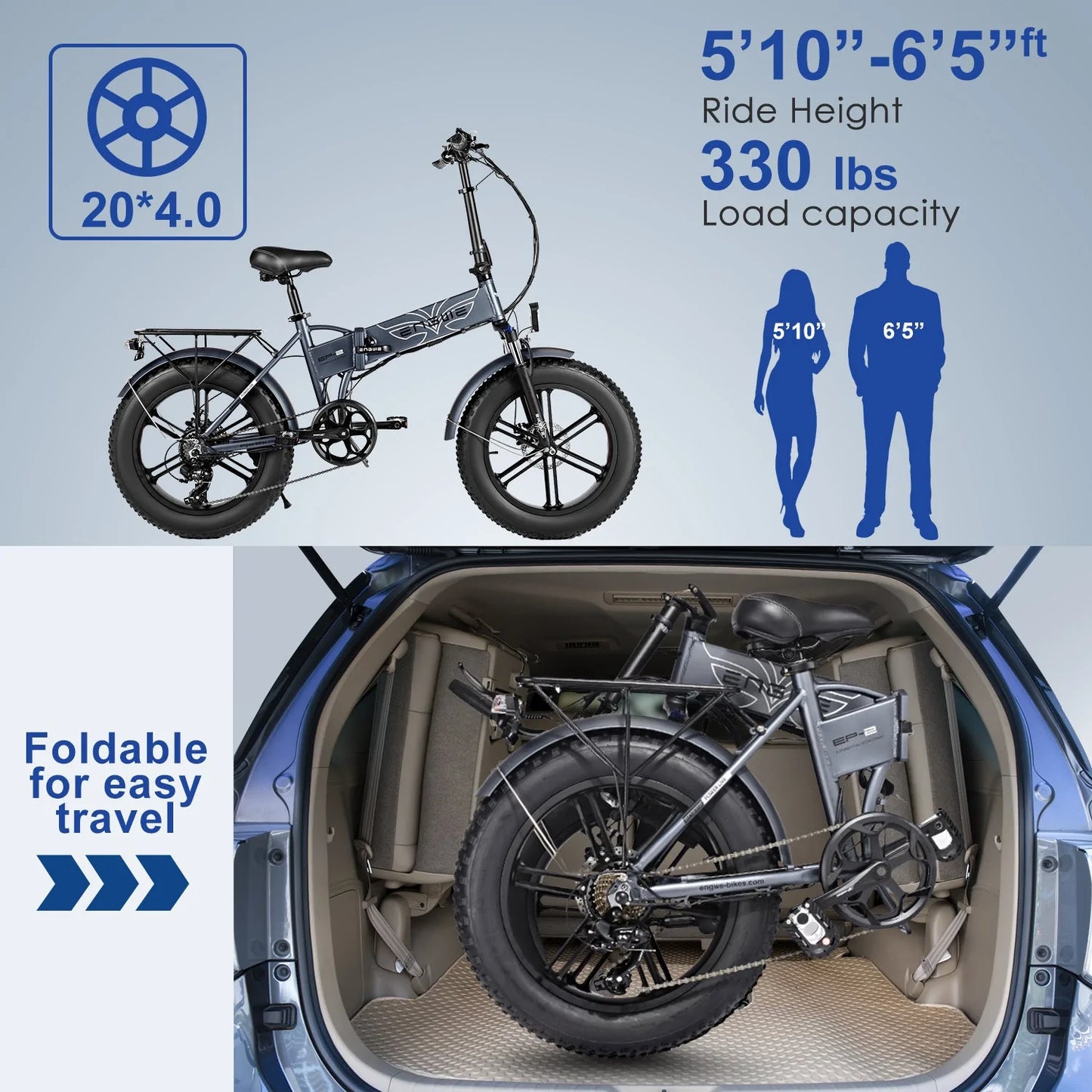 750w Folding Electric Mountain Bike | ENGWE EP-2 Pro | 750w Electric Bike | Folding Bike | Electric Bike | Mountain Bike | Electric Folding Bike | Portable Bike | Fat Tire Bike | Bike Lover USA