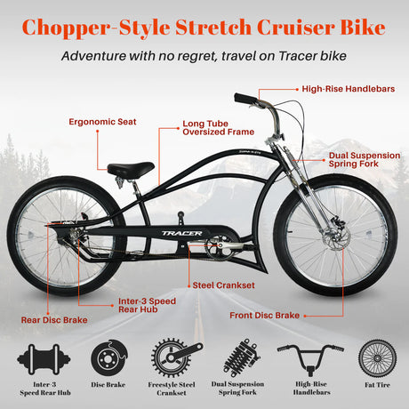 Tracer SIENA GTS 3i Internal 3-Speed Classical Stretch Beach Cruiser Bikes w/ Shifting Rod