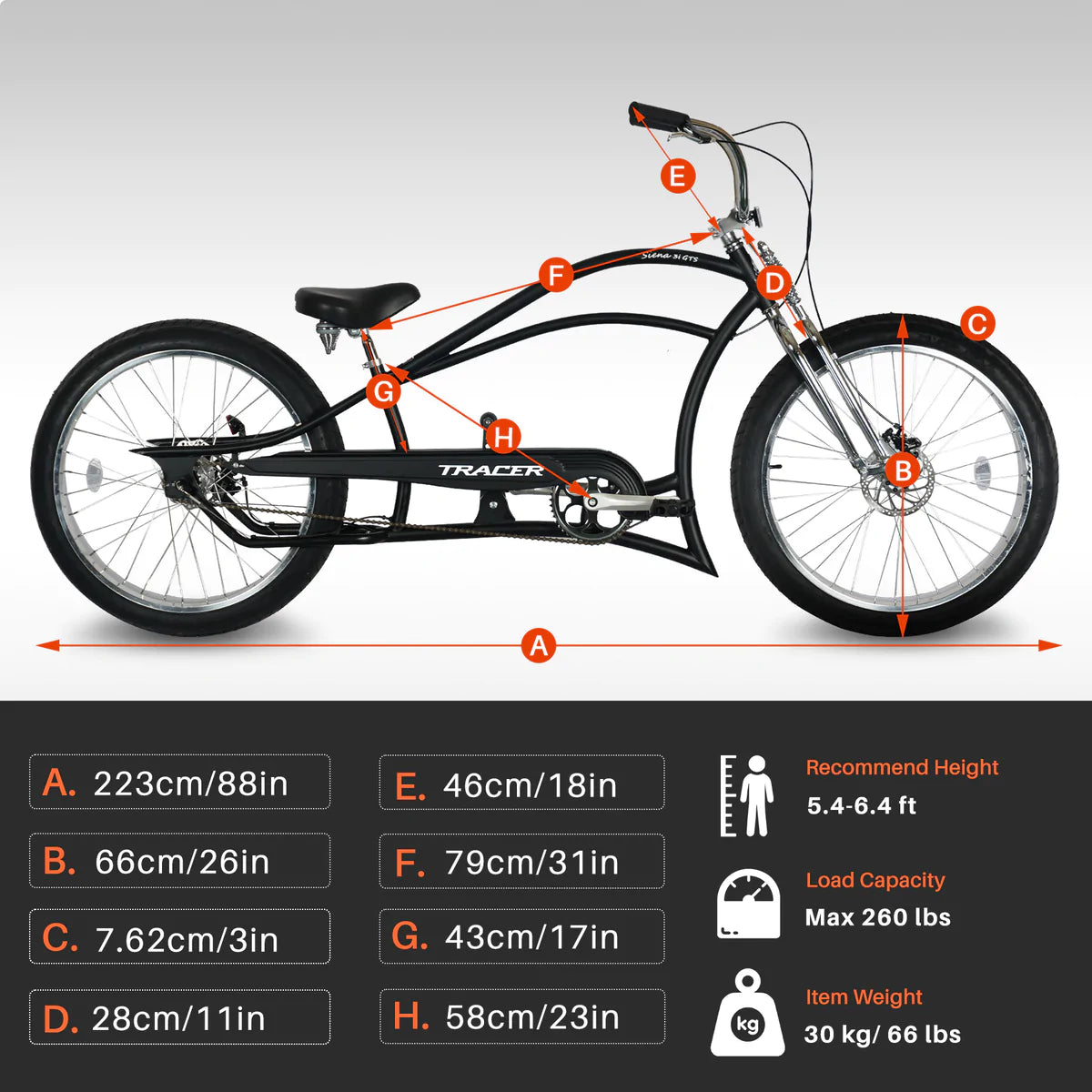 Tracer SIENA GTS 3i Internal 3-Speed Classical Stretch Beach Cruiser Bikes w/ Shifting Rod