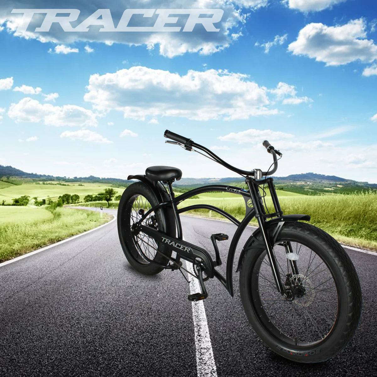 Tracer Santak GT 26" Chopper Stretch Cruiser Fat Tire Bike - Matte Black | Single Speed | Fat Tire Bike | Cruiser Fat Tire Bike | Stretch Bike | Fat Tire | Bike Lover USA