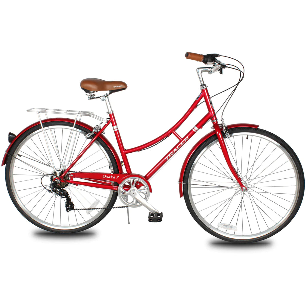 Tracer Osaka 700C Hybrid City Bikes - Shimano 7-Speed - Red | Road Bikes | Hybrid Bikes | City Bikes | 7-Speed| Bike Lover USA 