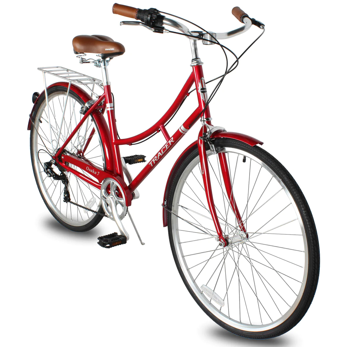 Tracer Osaka 700C Hybrid City Bikes - Shimano 7-Speed - Red | Road Bikes | Hybrid Bikes | City Bikes | 7-Speed| Bike Lover USA 