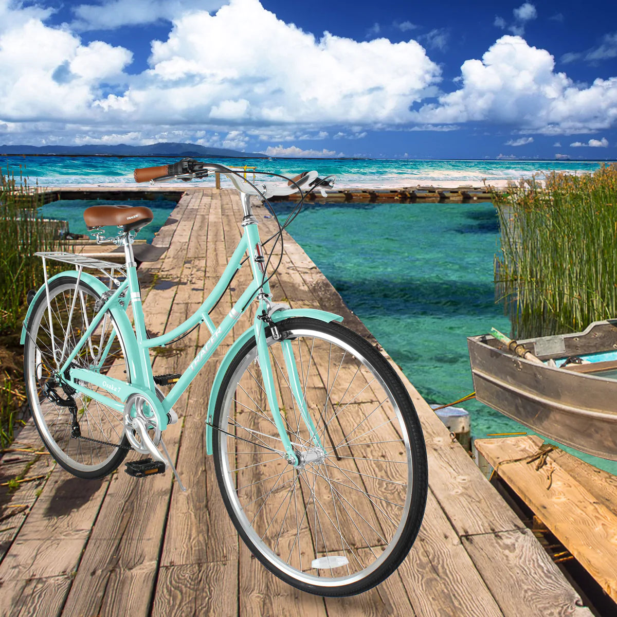 Tracer Osaka 700C Hybrid City Bikes - Shimano 7-Speed - Aquamarine | Road Bikes | Hybrid Bikes | City Bikes | 7-Speed| Bike Lover USA 