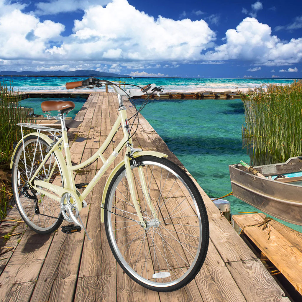 Tracer Osaka 700C Hybrid City Bikes - Shimano 7-Speed - Vanilla | Road Bikes | Hybrid Bikes | City Bikes | 7-Speed | Bike Lover USA 