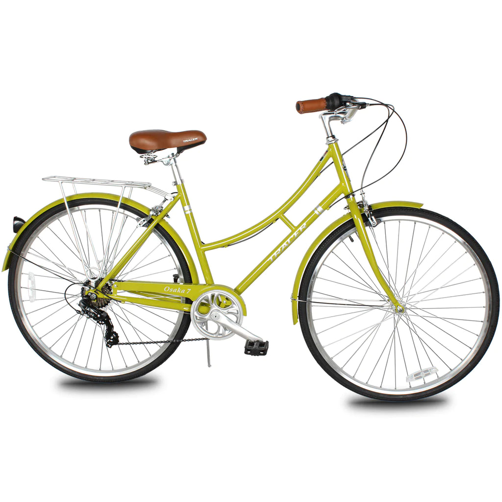 Tracer Osaka 700C Hybrid City Bikes - Shimano 7-Speed - Wasabi Green | Road Bikes | Hybrid Bikes | City Bikes | 7-Speed | Bike Lover USA 