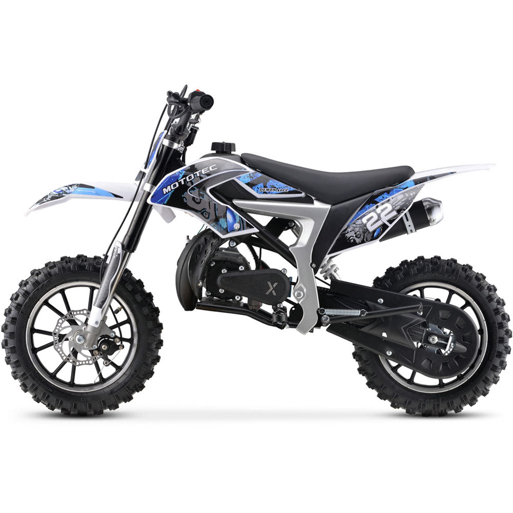 MotoTec Demon 50cc 2-Stroke Kids Gas Dirt Bike - Blue