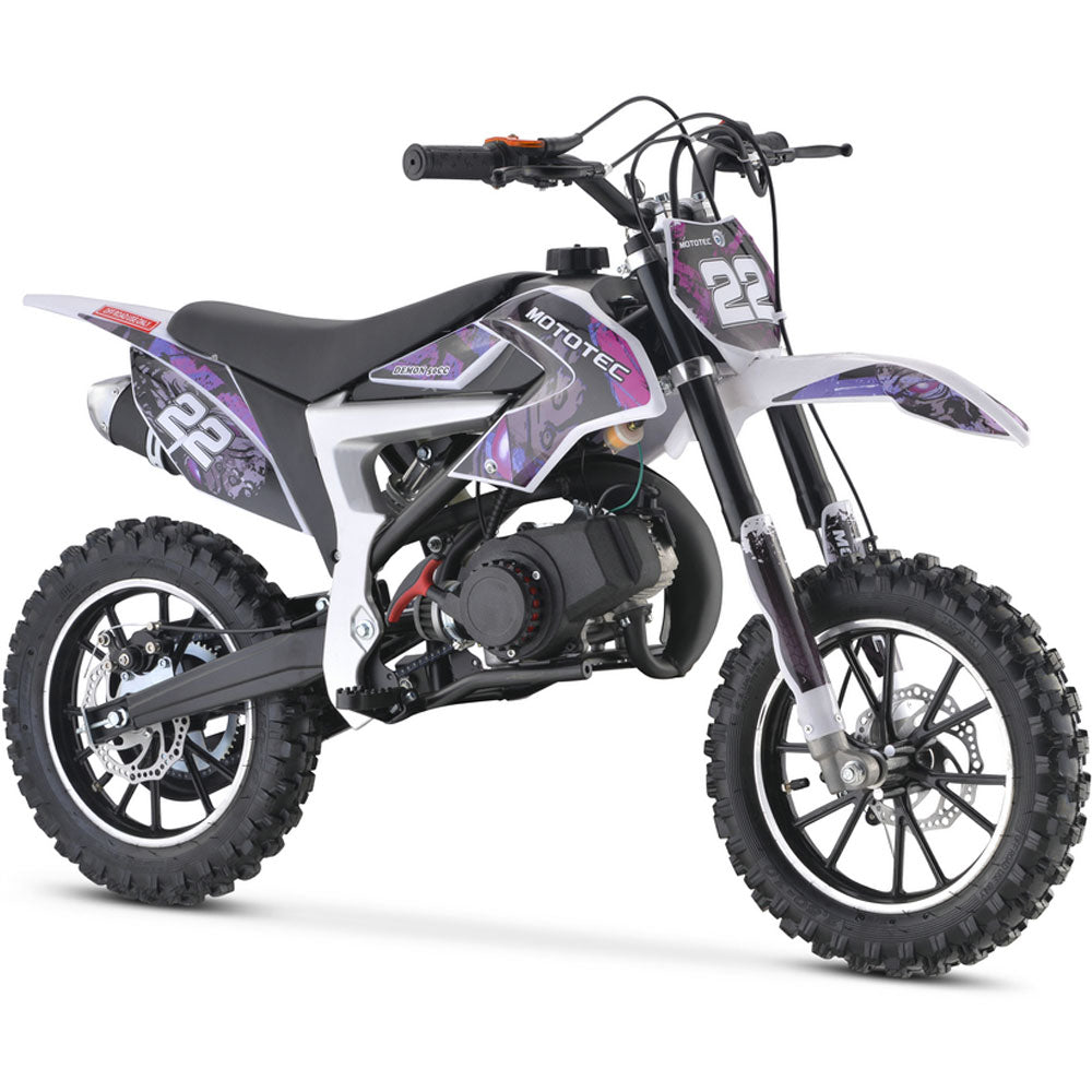 MotoTec Demon 50cc 2-Stroke Kids Gas Dirt Bike - Purple