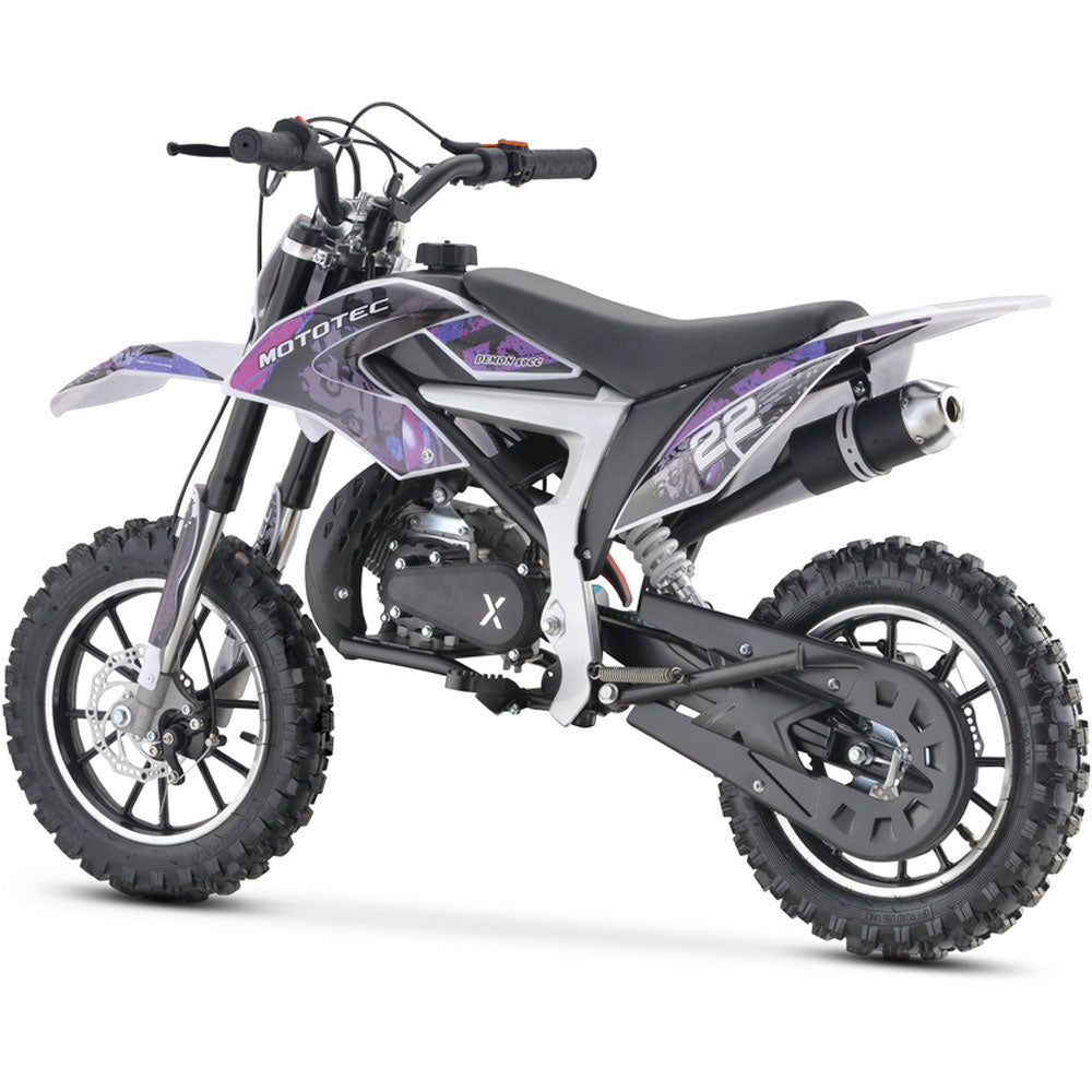 MotoTec Demon 50cc 2-Stroke Kids Gas Dirt Bike - Purple