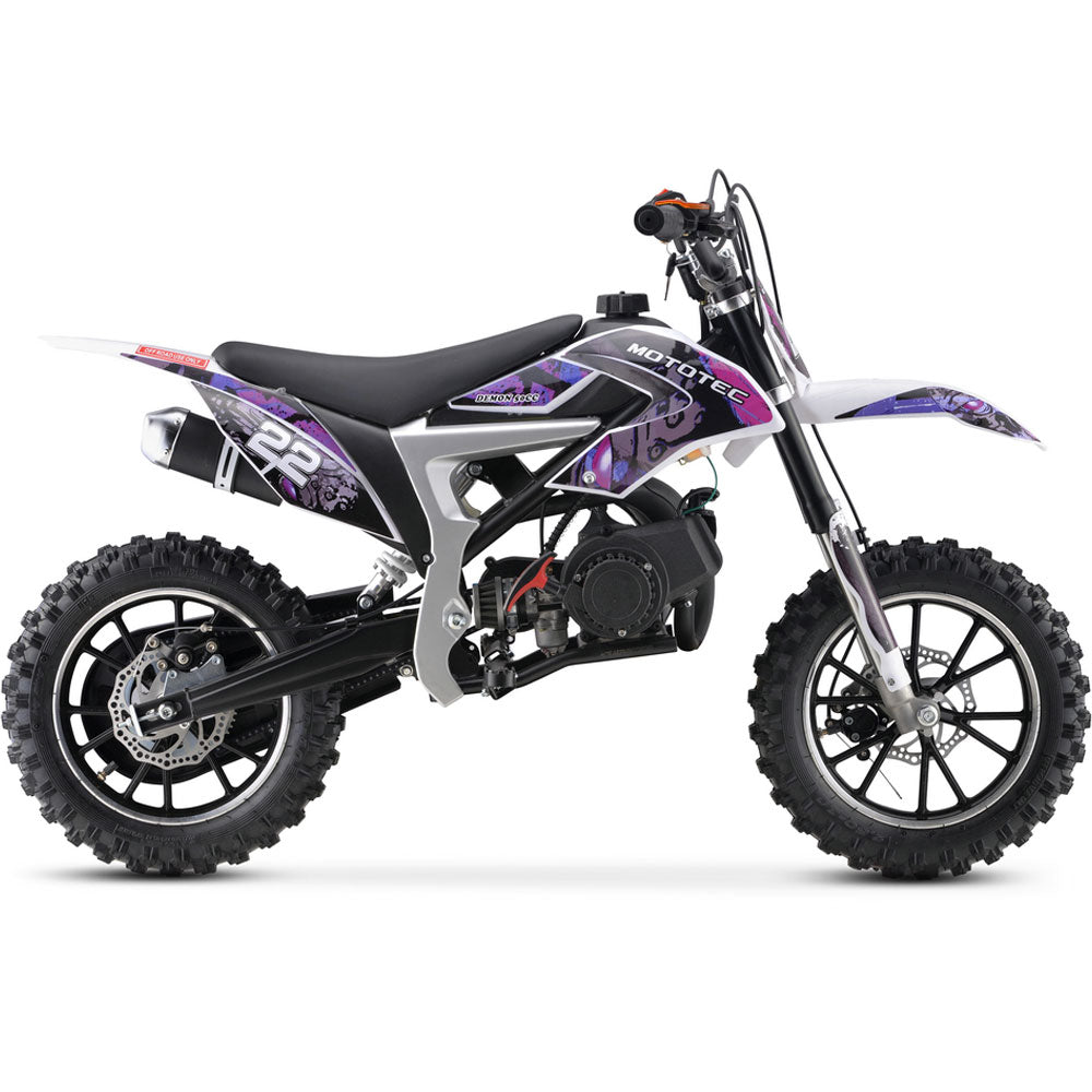 MotoTec Demon 50cc 2-Stroke Kids Gas Dirt Bike - Purple