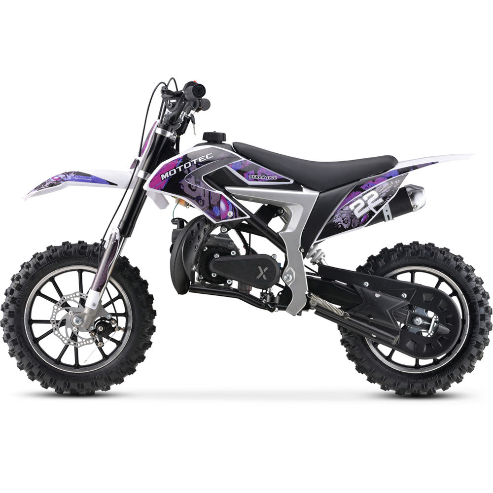 MotoTec Demon 50cc 2-Stroke Kids Gas Dirt Bike - Purple