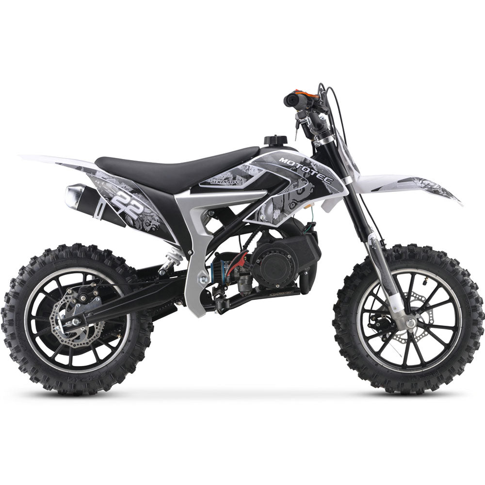 MotoTec Demon 50cc 2-Stroke Kids Gas Dirt Bike - White