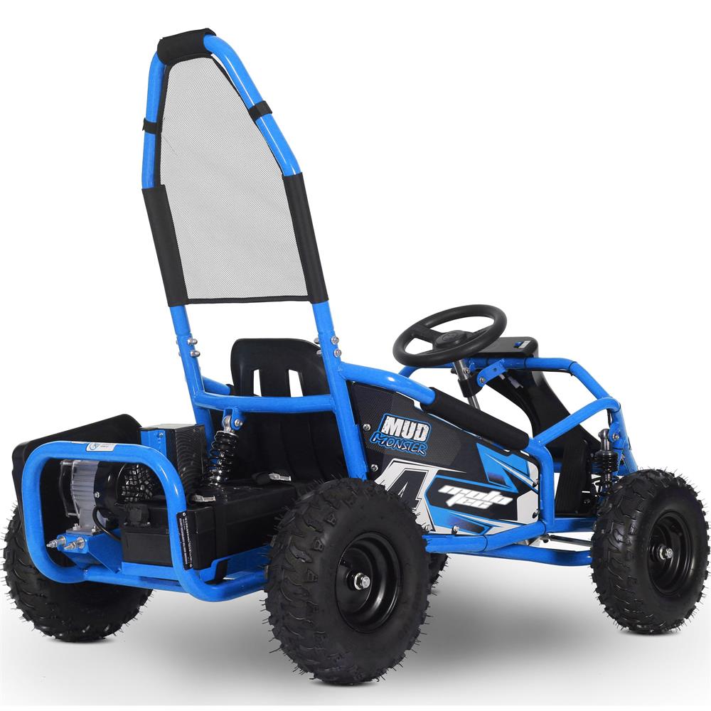 MotoTec Mud Monster Kids Electric Go Kart Full Suspension - Blue