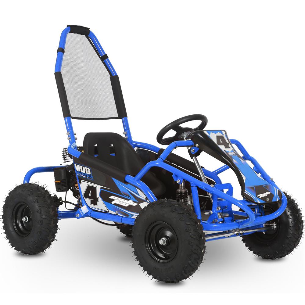 MotoTec Mud Monster Kids Gas Powered 98cc Go Kart Full Suspension - Blue