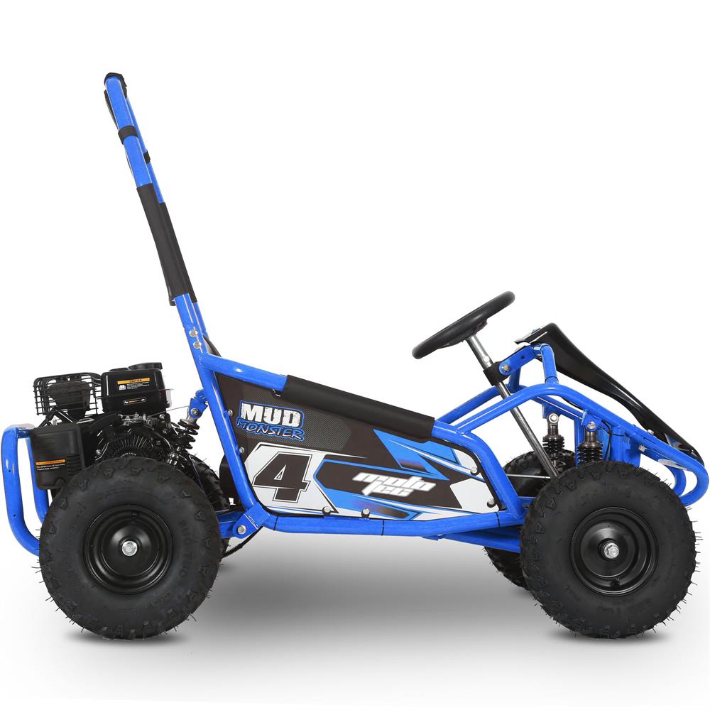 MotoTec Mud Monster Kids Gas Powered 98cc Go Kart Full Suspension - Blue
