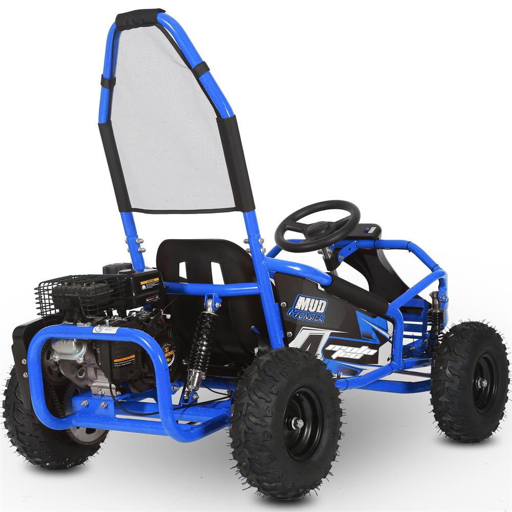 MotoTec Mud Monster Kids Gas Powered 98cc Go Kart Full Suspension - Blue