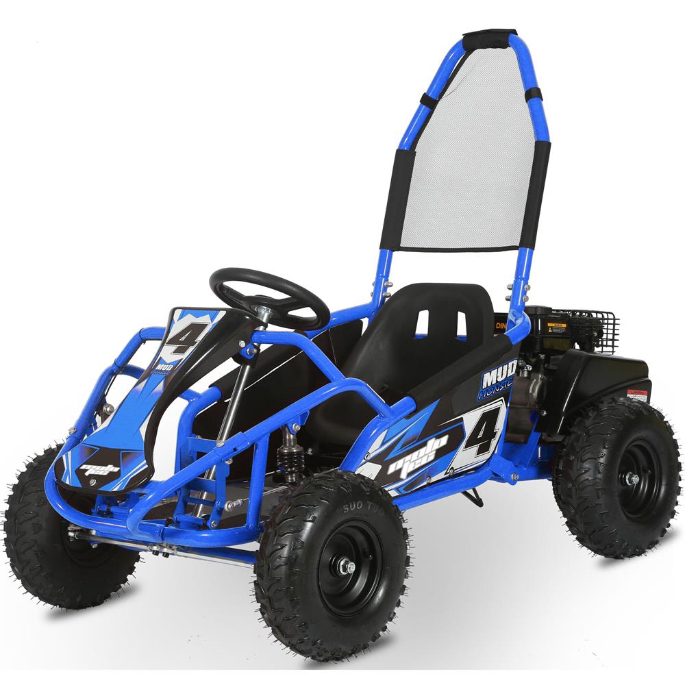 MotoTec Mud Monster Kids Gas Powered 98cc Go Kart Full Suspension - Blue