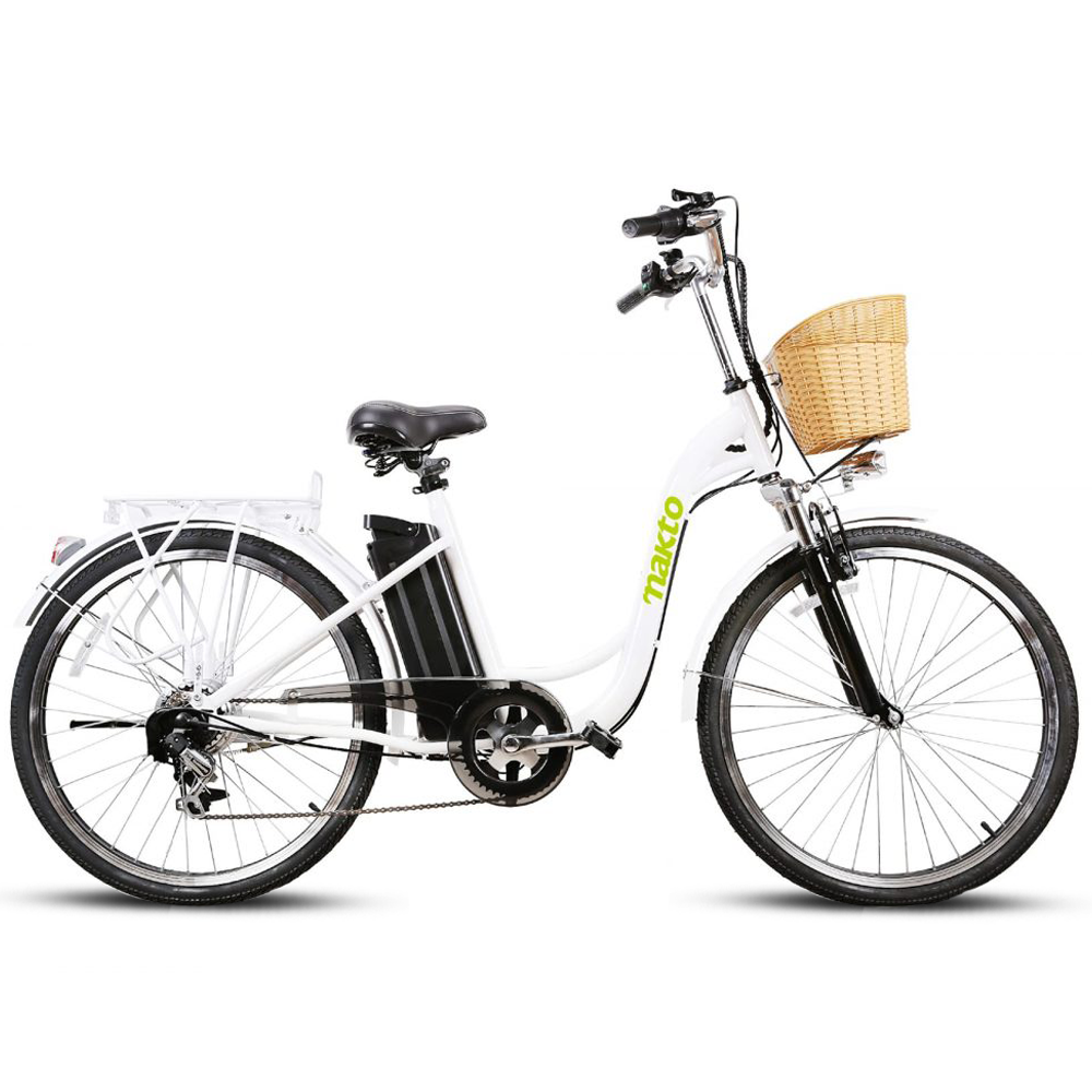 Nakto CAMEL Step-Through White Camel Women white with plastic basket | Electric Bike | Bike Lover USA